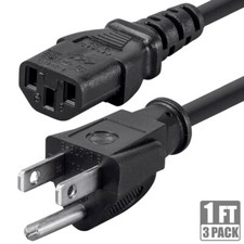 3x 1FT Power Cable Cord NEMA 5-15P Male to IEC 320 C13 Female 3-Prong 14 Gauge picture