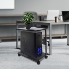 2-Tier CPU Holder Cart Under Desk Computer Tower Stand Mobile PC Tower Stand NEW picture
