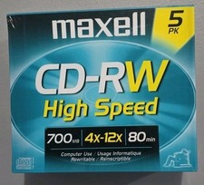 Maxell CD-RW High Speed 700MB 80 Min 4x-12x Rewritable Blank Discs 5 Pack Sealed picture