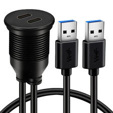 Dual Port USB 3.0 Male to 2 Ports Type C 3.0 Female Car Flush Mount Panel Cable picture