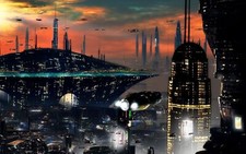 Landscape  art clouds cityscape futuristic building Custom Gaming Mat Desk picture