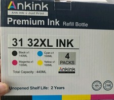 New Ankink 31/32XL Printer Ink 4pack Yellow Magenta Cyan Black Refill Bottles HP picture