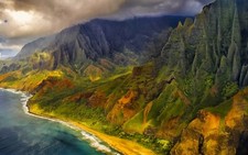 Landscape nature aerial view mountains beach sea cliff Custom Gaming Mat Desk picture
