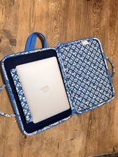 Vera Bradley Blue Floral Hard Side Laptop Portfolio Case Shoulder Strap 13 inch picture