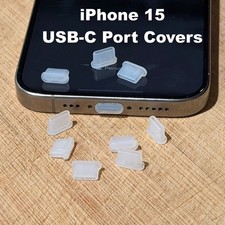 iPhone 15 Pro Max  Plus Silicone USB-C Dust Plug Covers Clear Charging Port Caps picture