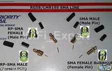 1 x SMA or RP-SMA MALE or FEMALE RG58 RG142 RG400 LMR195 RF Coax Connector USA picture