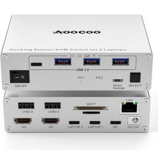 AOOCOO 14-in-1 USB-C KVM Switch Dock 2 Laptops Dual Monitor 4K NEW Sealed picture