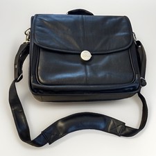 Dell Deluxe Leather Laptop Messenger Bag Heavy Duty Briefcase Vintage Black picture