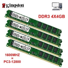 Kingston 16GB (4x4GB) KIT DDR3 1600MHz 1.5V Non-ECC Desktop Memory RAM PC3-12800 picture