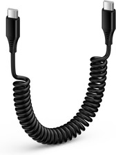 iPhone 17 Air 16e 16 15 Pro Max Charger Cable 3FT for Car, Coiled USB C Black  picture