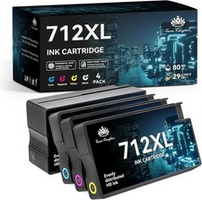712XL/ 712 Replacement Cartridges, 4 Pack For HP DesignJet T210 T230 T630 T650 picture