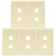 5x 2 Hole Port RJ45 RJ11 Keystone Jack Insert Wall Plate Faceplate 1-Gang Ivory picture