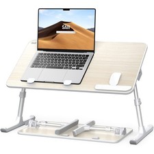 SAIJI Adjustable Foldable Laptop Bed Desk Teak Wood 23.6x13in 5 Heights 4 Angles picture