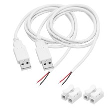 2Pcs USB Plug Pigtail, 1M/3.2FT Male 22 AWG 5V 3A with Wire Connector, White picture