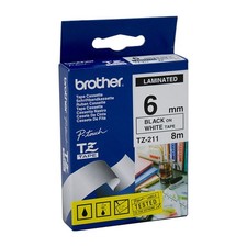 BROTHER TZe211 Labelling Tape 6mm Black on White TZE Tape picture