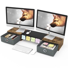 WESTREE Dual Monitor Stand Riser with Two Drawers, Extra Large Storage Monitor S picture