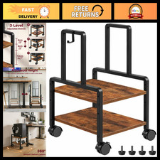 Adjustable 2-Tier Computer Tower Stand with Locking Wheels & Hooks, CPU Cart for picture