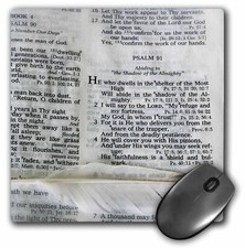 3dRose Photograph of a bible open to Psalm 91 and marked with a large feather. M picture
