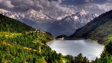 Landscape lake mountains dam nature snowy Custom Gaming Mat Desk picture