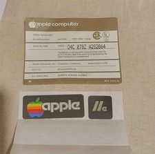 Authentic Vintage OEM Apple IIe Case Badges & Matching Serial Label Set picture