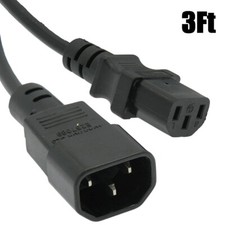3Ft 3-prong C13 to C14 18/3 Female to Male Power Cord Cable IEC-320 125V picture