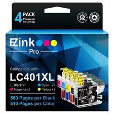 E ZInk Pro LC401XL 4 Pack Ink Cartridges for Brother Printers High Yield picture