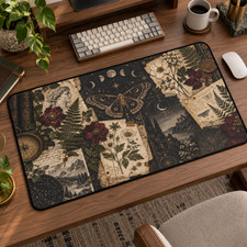 Celestial Moth Desk Mat, Dark Botanical Mouse Pad, Vintage Gothic Decor picture