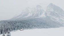 Landscape snow forest mountains cabin nature cold trees Custom Gaming Mat Desk picture