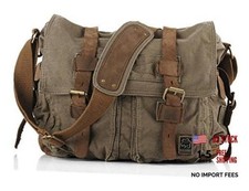 Vintage Military Leather Canvas Laptop Bag Messenger Medium--15‘’ Army Green picture