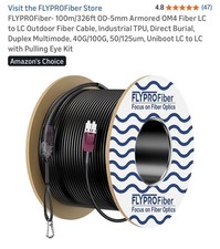 FLYPROFiber-100m/326ft OD-5mm Armored OM4 Fiber LC to LC Outdoor Fiber Cable, In picture