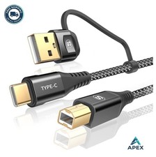 Printer Cable 2 in 1 USB A C to USB B High Speed Braided 15 ft Black for picture