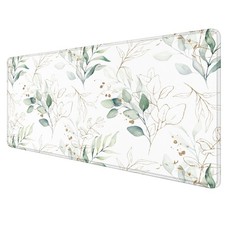 Sage Green Eucalyptus Large Pad 31.5x15.7inch, Gold and White Leaves Large Ex... picture