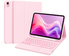 iPad 11th A16 10th Gen Keyboard Case Trackpad Backlit Pink Folio, Pink, Reg $32 picture