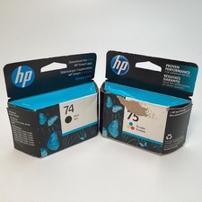 HP 74 & 75 Black/Tri-Color Ink Cartridges CB335WN CB337WN - 02/2019 & 04/2025 picture