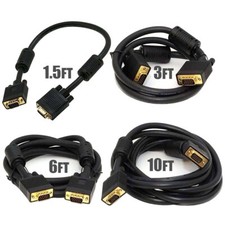 1.5 3 6 10FT SVGA Super VGA DE-15 Male to Male Monitor Cable w/ Ferrites Gold picture