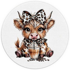 Highland Cow Mouse Pad for Desk, Trendy Leopard Print Coffee Highland Cow Mou... picture