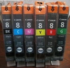 Set of 6 New Genuine Sealed Sleeve Canon 8 Inkjet Cartridges NO BOX picture