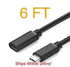 Two 6 Feet Type C USB 3.1 Male to USB-C Female Extension Data Cable Black picture