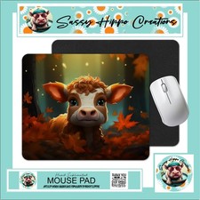 Mouse Pad Highland Calf Autumn Leaves Fall Season Anti Slip Back Easy Clean picture