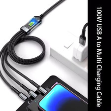 3 in 1 Universal 100W 5A Fast Charging Data Transfer Cable USB Cord 1.2m/47in picture