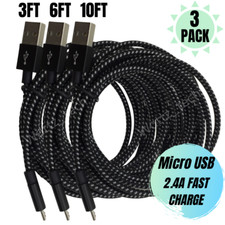 3 Pack 3/6/10Ft Micro USB Cable Fast Charging Charger Lot For Samsung Android LG picture