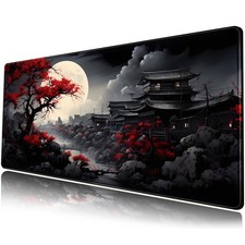 Riverside Full Moon Desk Mat Japanese Desk Pad Black Red Large Mouse Pad Gami... picture