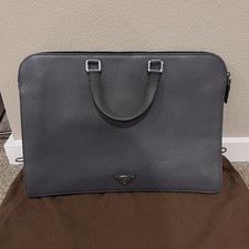 PRADA Gray Solid Leather Briefcase Laptop Case with Zipper Closure Universal picture