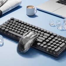 Transparent black Bluetooth wireless mouse and keyboard set: Fast connection. picture