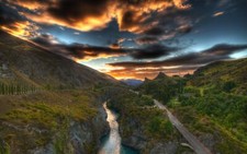 Landscape nature sunset river clouds road r forest water Custom Gaming Mat Desk picture