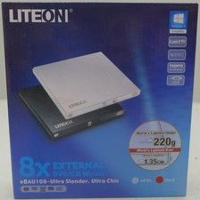 LITE-ON 8x External USB DVD/CD Writer Drive Black eBAU108 Ultra Slender - NEW picture