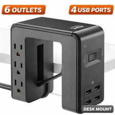 APC Desk Surge Protector 6 Outlet 4 USB Clamp Mount Power Strip picture