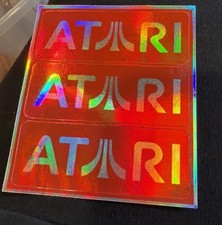 Vintage Atari Holographic Sticker Sheet 3-Pack Red Fuji Logo 1980s Original Pack picture