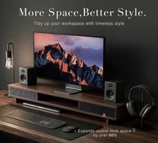 BNIB Modern Walnut 42.5” Dual / Single Monitor Desk Riser w/ Smooth Drawers $149 picture