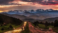 Landscape nature trees mountains highway evening sunset Custom Gaming Mat Desk picture